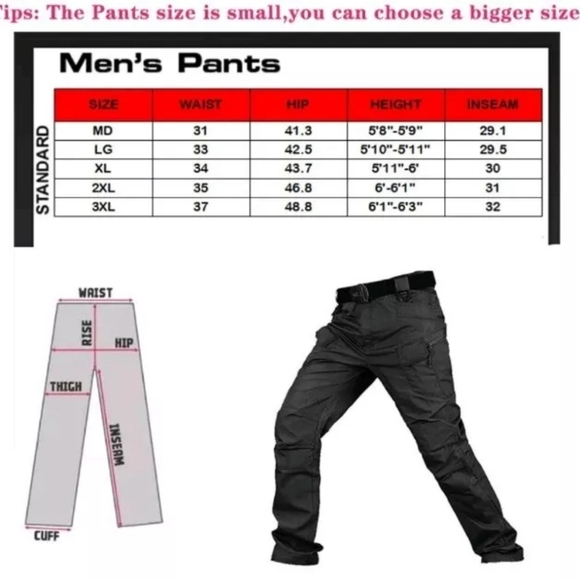 Mens Tactical Waterproof Hiking Military Outdoor Working Pants with Belt combat - Picture 9 of 16